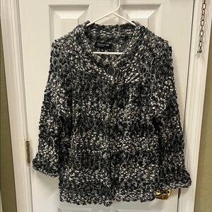 Jones New York Black and White Textured Teddy Jacket